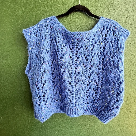 Blue Speckled Women's Crew Neck Sweater Handmade Soft Wool - Picture 6 of 16
